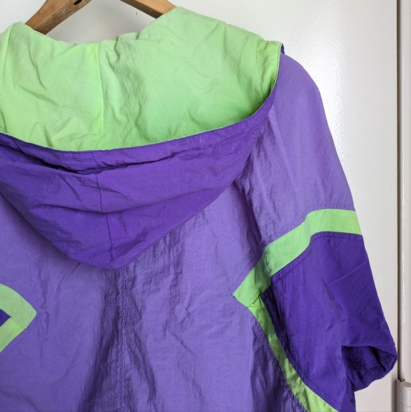Vintage 90s InSport for Women Purple Neon Green Windbreaker Jacket Medium Hood - Picture 13 of 16